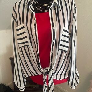 Striped Black and White Women's Top Chicos Tie Front